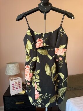 Asos Black Floral Spaghetti Strap Mini Dress - Pink & Green Roses